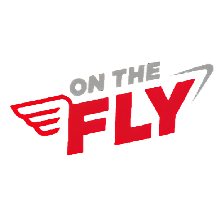 On The Fly logo. Good Game energy shots are sold at On The Fly.